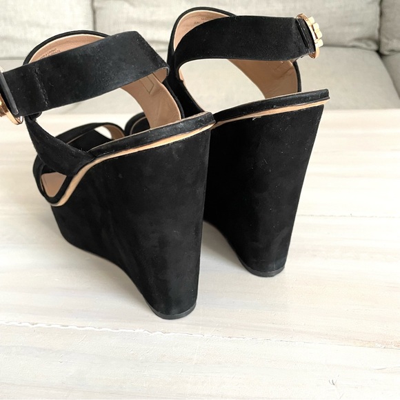 Tory Burch Loretta Platform Wedge Sandals Black Lancaster Suede Square Size 10.5 - Picture 8 of 10
